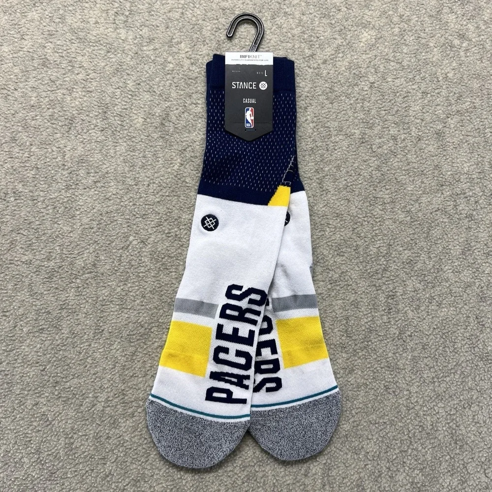 Stance Indiana Pacers Shortcut 2 Crew Socks Size Large NBA Casual‎ Infiknit NWT